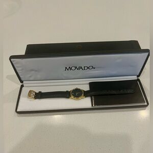 New In Box Vintage Movado Museum Watch Women 25mm Black Dial Gold Tone